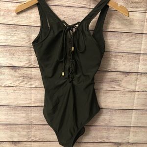 Army Green Lace Up One Piece Bathing Suit